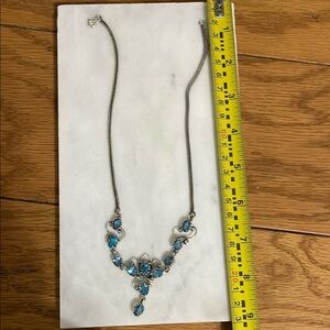 Blue and Silver Chevron Necklace with Turquoise Stones